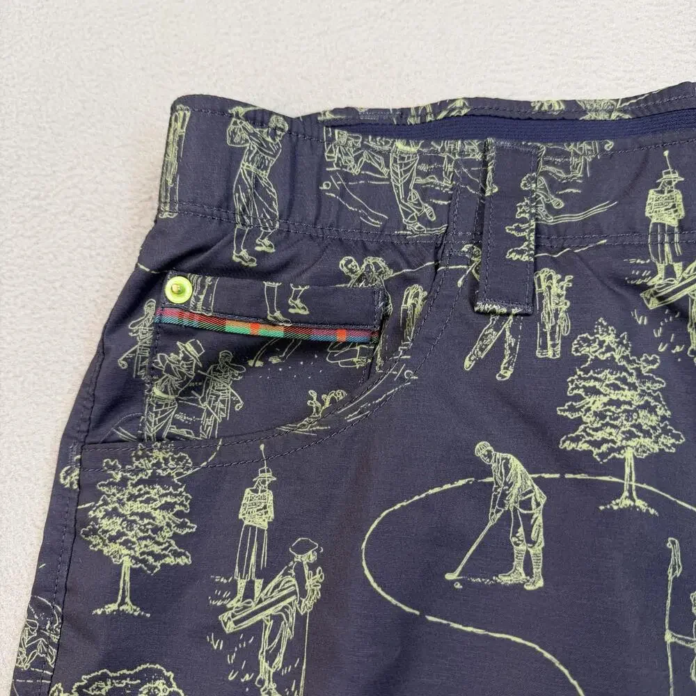 William Murray Golf Shorts Mens 34 Blue Golf Print Straight Fit Stretch